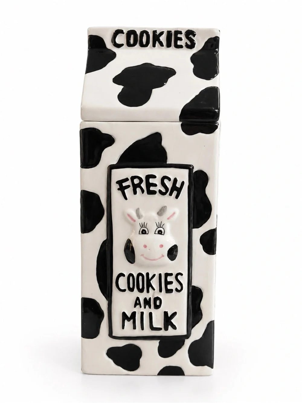 Houston Harvest Fresh Cookies and Milk Cow Print Ceramic Cookie Jar